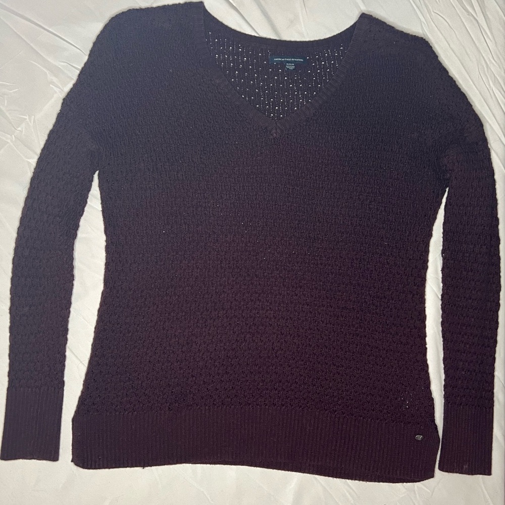 American Eagle Deep Plum V-Neck Sweater-Medium